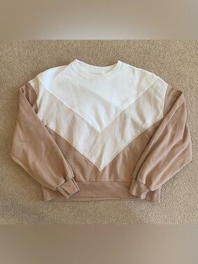 Abercrombie & Fitch Color Block Sweatshirt Womens Sz M Brown Cream Tan Soft A&F